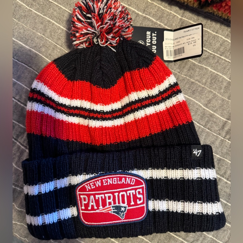 47 Brand New England Patriots Beanie new with tags, navy, red and white